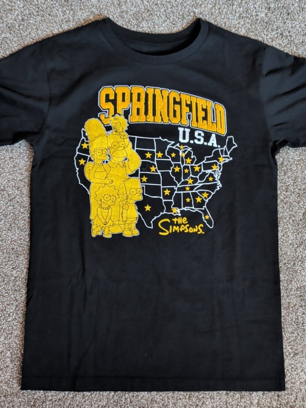 The Simpsons Springfield USA Map Size Medium Black Short Sleeve Cartoon
